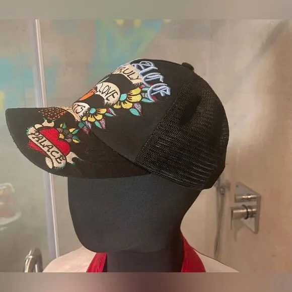 Palace Y2k Adjustable Hat - Unisex - Black/Red Closedpin Heart Embroidered